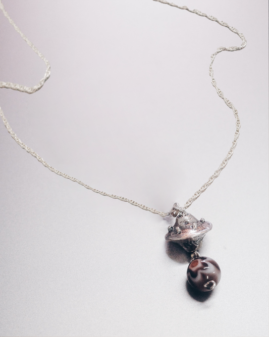 Om Mani Padme Hum UFO with Vintage Glass Bead Necklace